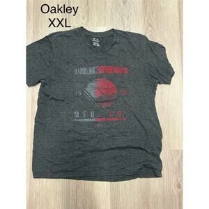 Oakley T-Shirt Men's XXL Gray V-Neck Regular Fit Graphic Print Short Sleeve